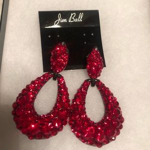 Jim Ball Red Rhinestone Earring Set w/ Bracelet